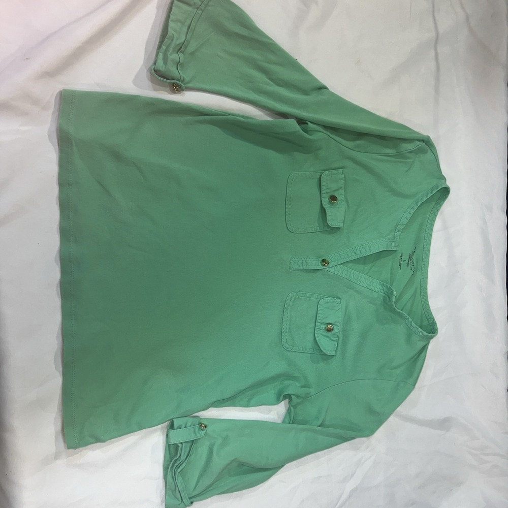 Pima Cotton Large Charter Club Luxury Blouse Green Solid Pockets‎ Holiday 259